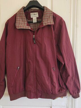 VTG LL Bean Men's L Tall Flannel Lined Outdoors Windbreaker Jacket Burgundy